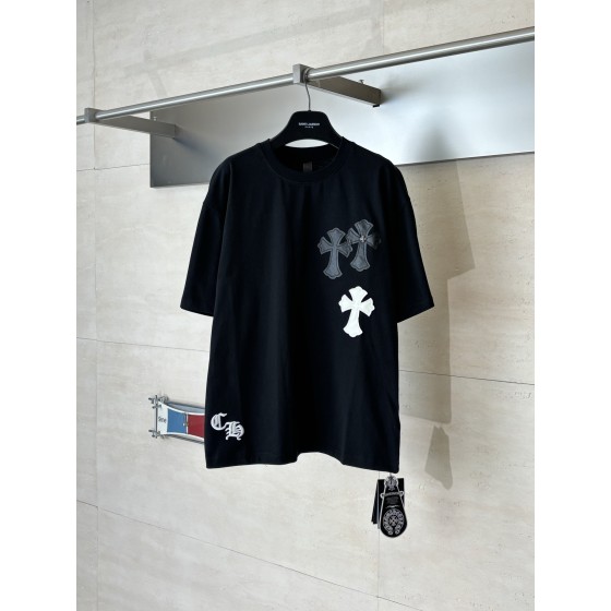Chrome Heart*/ Chrome Heart color-block Ch cross leather label short-sleeved T-shirt

The chest features the brand's classic cross-shaped leather label. 2