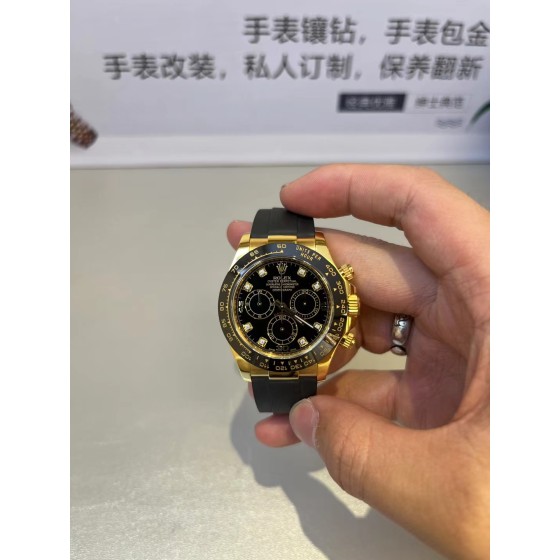 Rolex Daytona Black dial with diamond-encrusted leather strap and gold plating